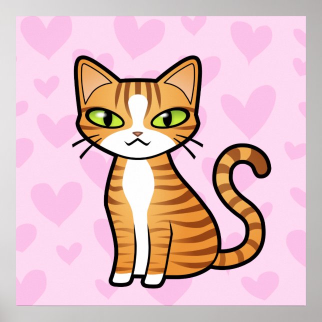 Design Your Own Cartoon Cat (love hearts) Poster (Front)