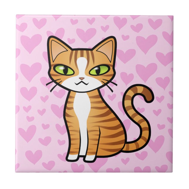 Design Your Own Cartoon Cat (love hearts) Tile (Front)