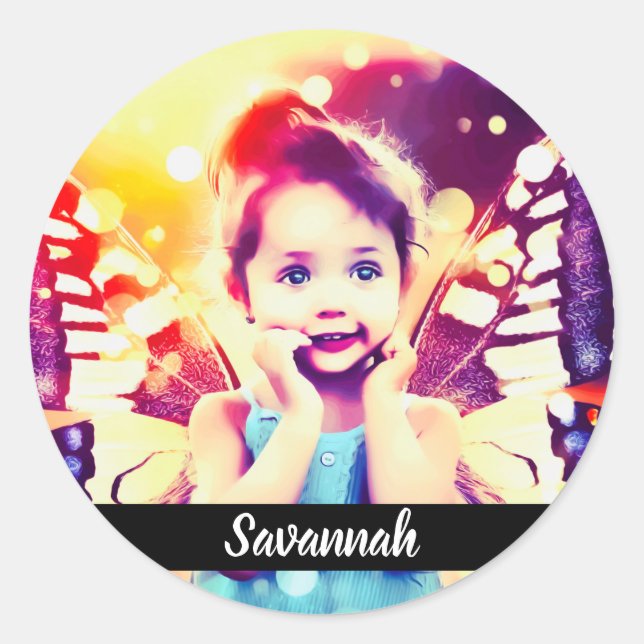 Design Your Own Custom Personalised Name Photo Classic Round Sticker (Front)