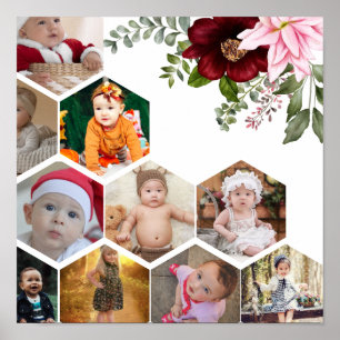 Design Your Own Floral 10 Photo Collage Poster