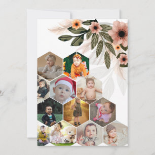 Design Your Own Floral 12 Photo Collage Holiday Card