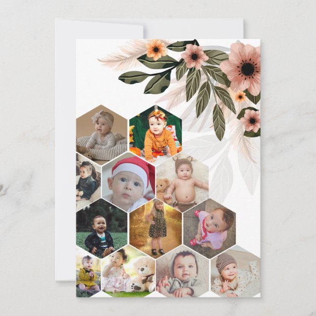 Design Your Own Floral 12 Photo Collage Thank You Card (Front)