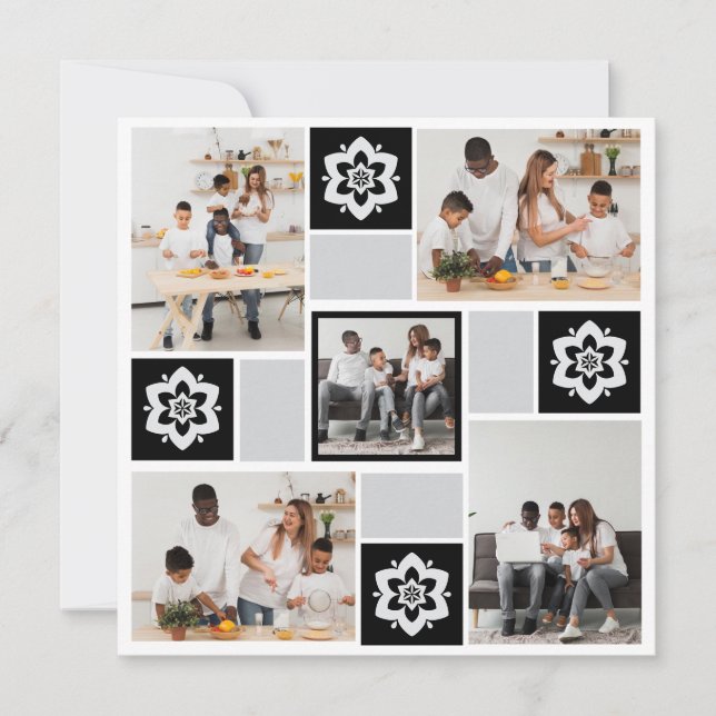 Design Your Own Floral 5 Photo Collage Thank You Card (Front)