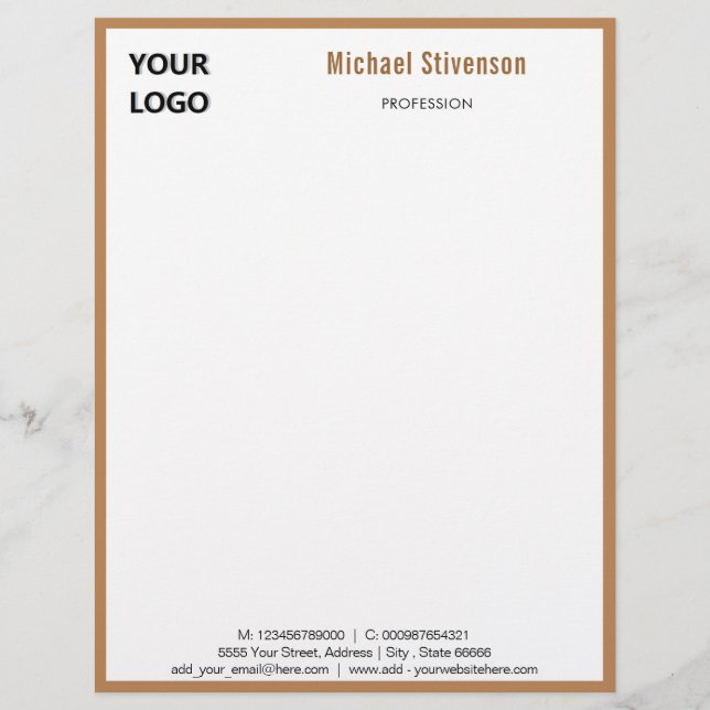 Design Your Own Gold Framed Letterhead Template (Front)