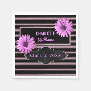 Design Your Own Graduation   Purple Flowers Stripe Napkin
