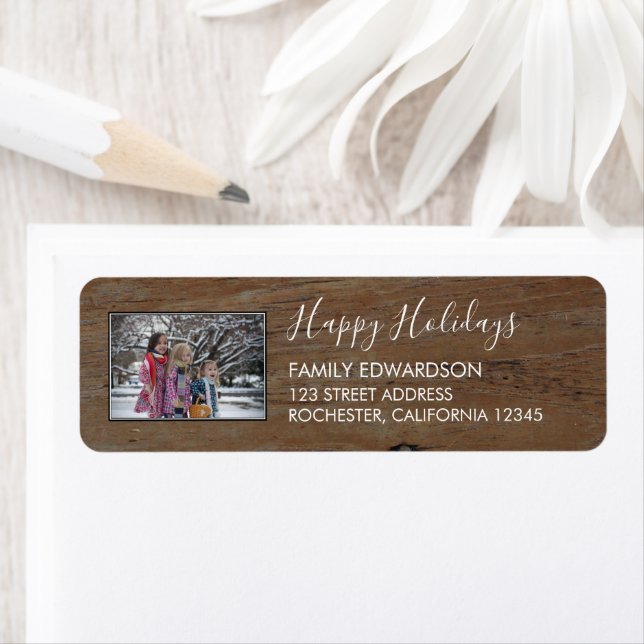 Design your own Happy Holidays family photo wood (Insitu)