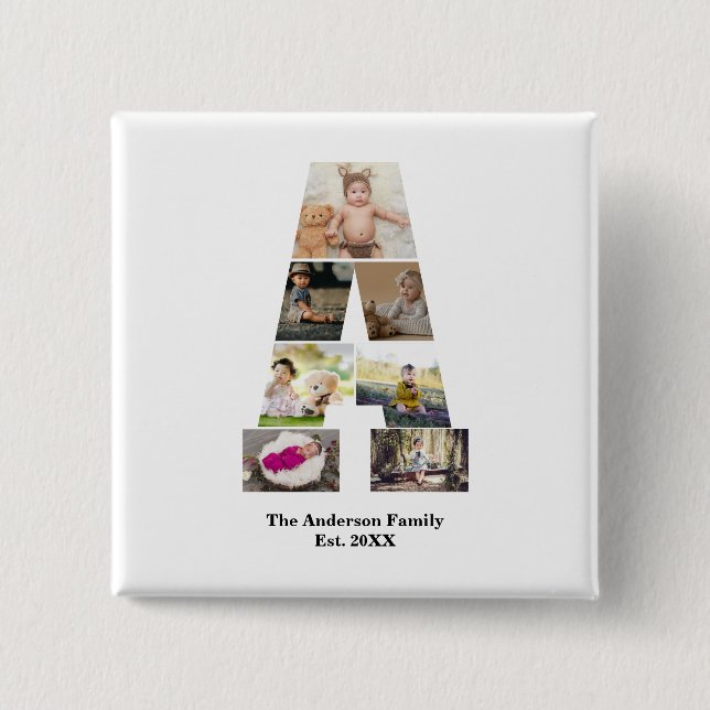 Design Your Own Letter A Photo Collage 15 Cm Square Badge (Front)