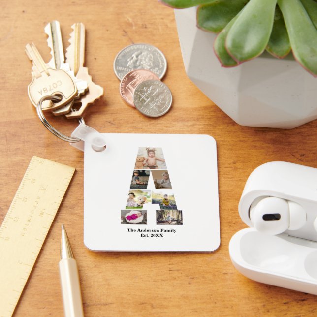 Design Your Own Letter A Photo Collage Key Ring (Desk)