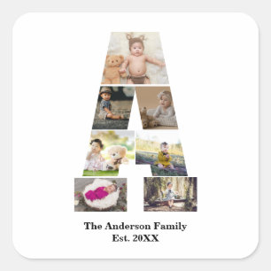 Design Your Own Letter A Photo Collage Square Sticker