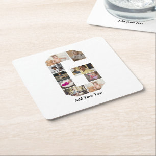Design Your Own Letter G Photo Collage Square Paper Coaster