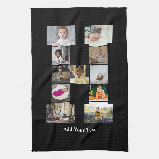 Design Your Own Letter H Photo Collage Tea Towel (Vertical)