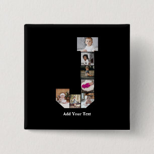 Design Your Own Letter J Photo Collage 15 Cm Square Badge