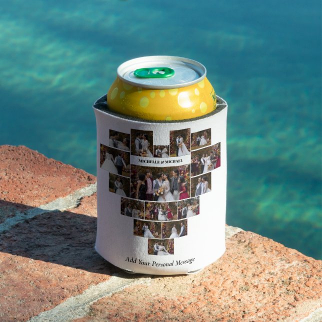 Design Your Own Love Heart Shaped Photo Collage Can Cooler (In Situ Pool)