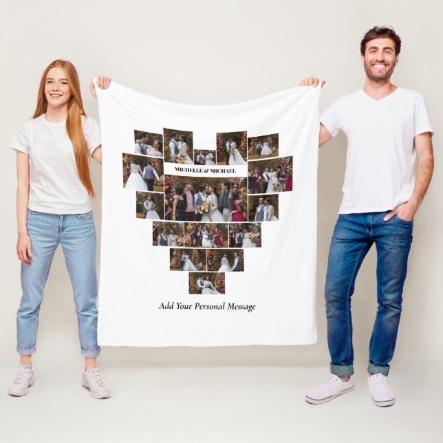 Design Your Own Love Heart Shaped Photo Collage Fleece Blanket (In Situ)