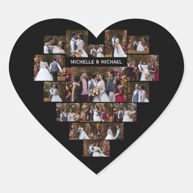 Design Your Own Love Heart Shaped Photo Collage Heart Sticker (Front)