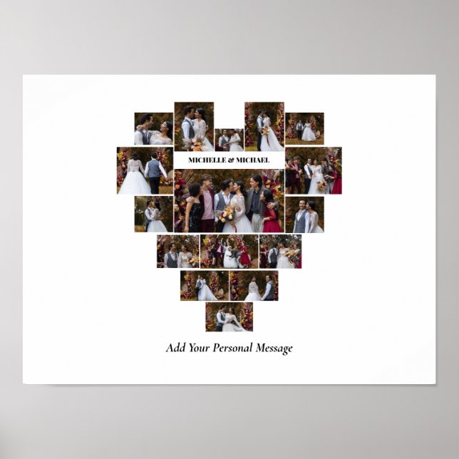 Design Your Own Love Heart Shaped Photo Collage Poster (Front)