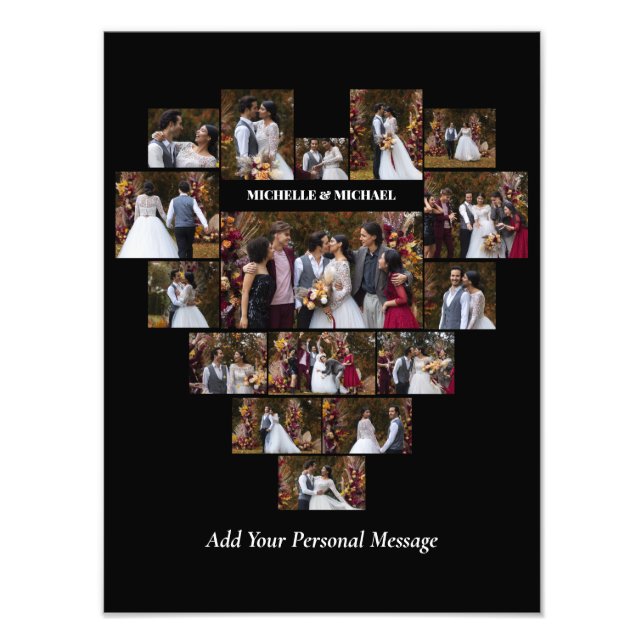 Design Your Own Love Heart Shaped Photo Collage Print (Front)