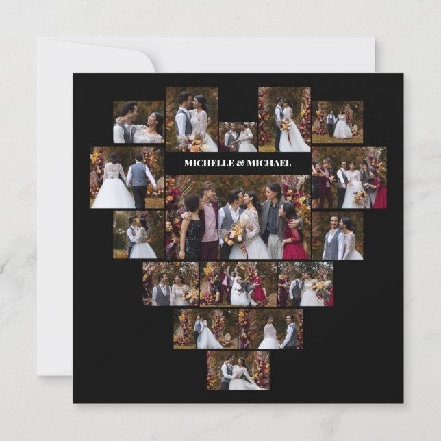 Design Your Own Love Heart Shaped Photo Collage Thank You Card (Front)