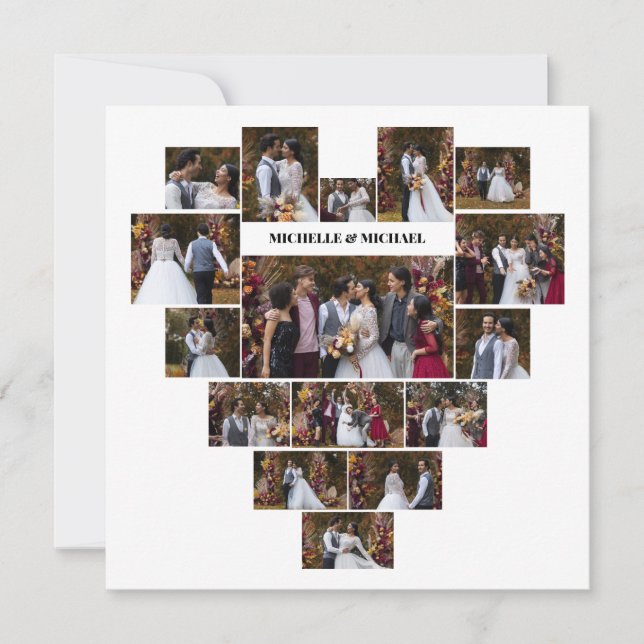 Design Your Own Love Heart Shaped Photo Collage Thank You Card (Front)