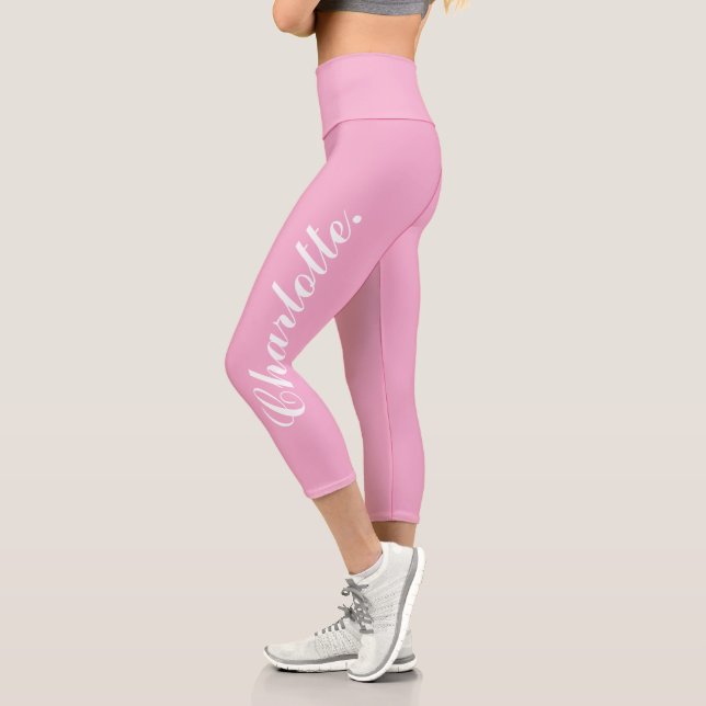 Design Your Own Name on Stylish Light Pink Capri Leggings (Left)