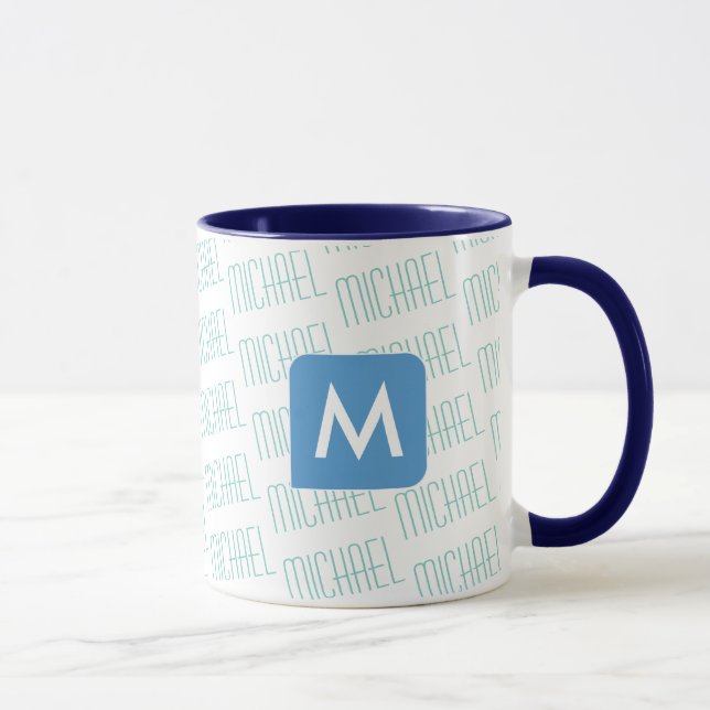 design your own name pattern blue colour mug (Right)