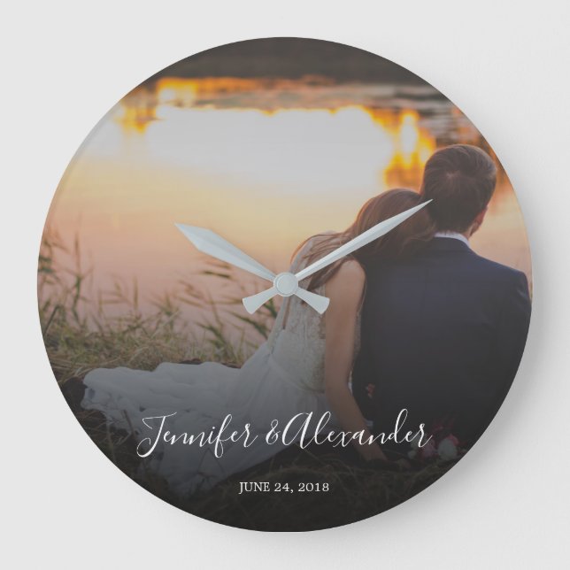 Design your own personal photo wedding large clock (Front)