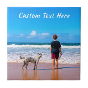 Design Your Own Pet Photo Tile Gift Custom Text