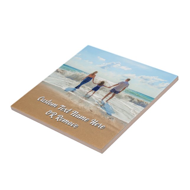 Design Your Own Photo Ceramic Tile Gift with Text (Side)