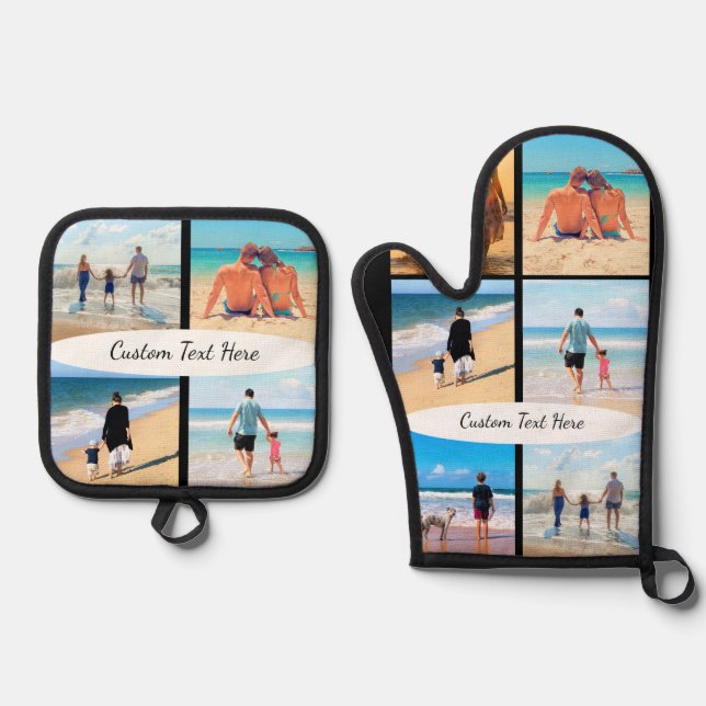Design Your Own Photo Collage and Custom Text Oven Mitt & Pot Holder Set (Front)