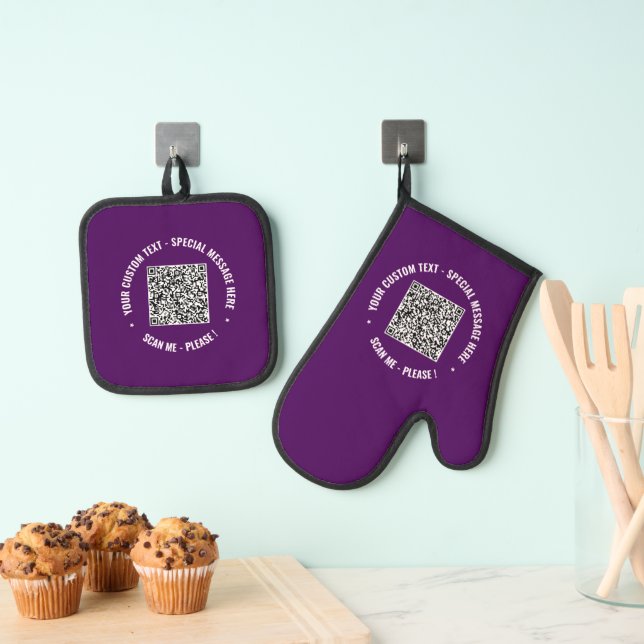 Design Your Own QR Code Custom Text Personalised Oven Mitt & Pot Holder Set (Insitu(Hanging))