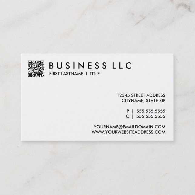 design your own QR code: plain black and white. Business Card (Front)