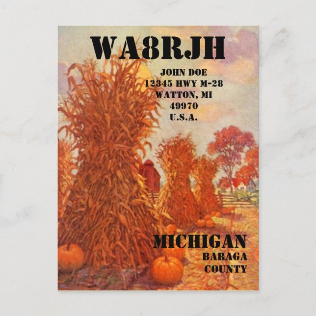 Design Your Own QSL HAM Radio Operator Op Harvest Postcard (Front)