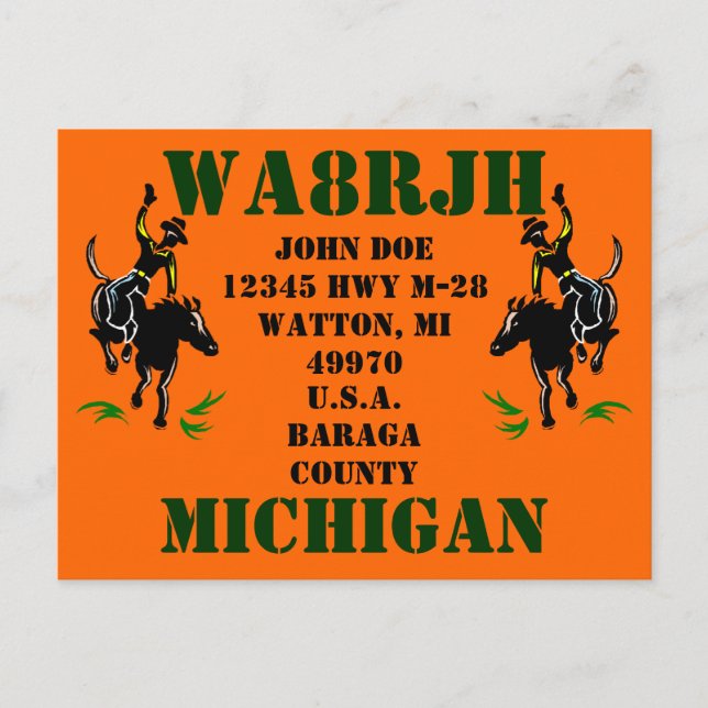 Design Your Own QSL HAM Radio Ops Card Bronc Rider (Front)