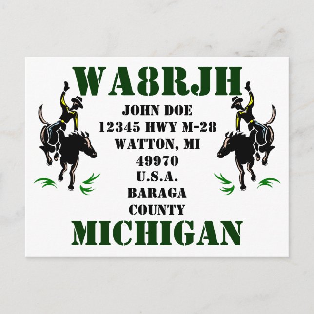 Design Your Own QSL HAM Radio Ops Card Bronc Rider (Front)