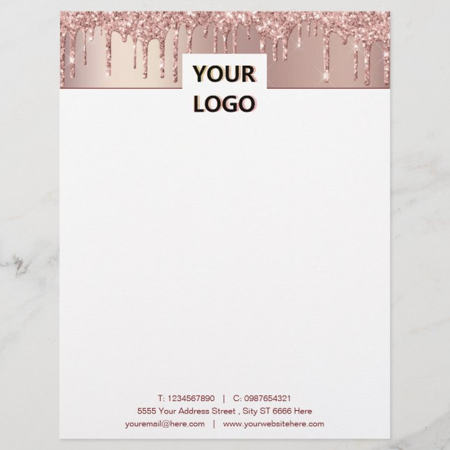 Design Your Own Rose Gold Glitter Letterhead (Front)