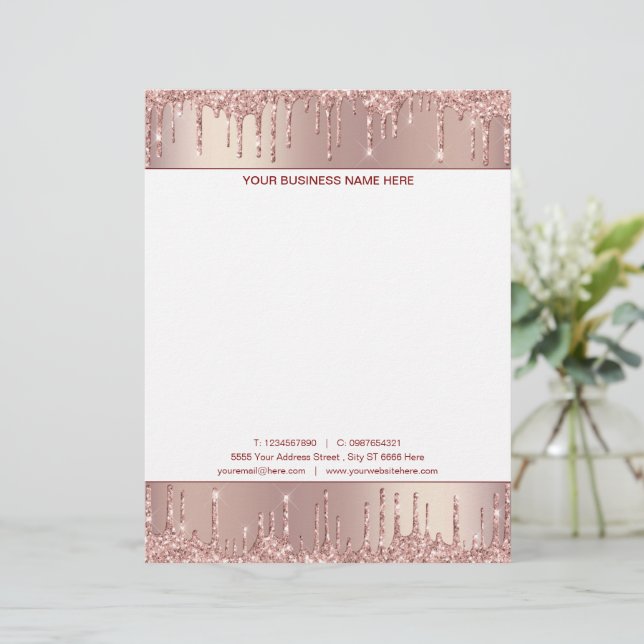 Design Your Own Rose Gold Glitter Letterhead (Standing Front)