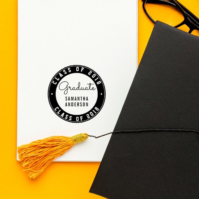 Design Your Own Round Graduation Typography Rubber Stamp (Creator Uploaded)