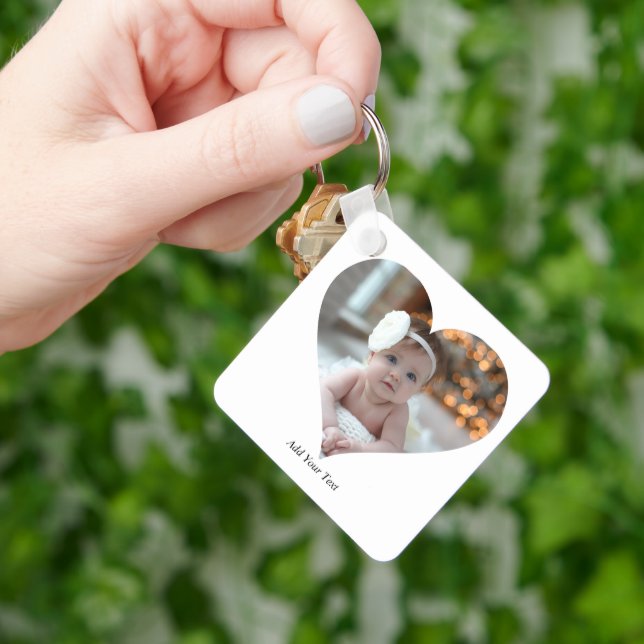 Design Your Own Single Heart Shaped Photo Key Ring (Hand)