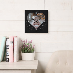 Design Your Own Single Heart Shaped Photo Square Wall Clock