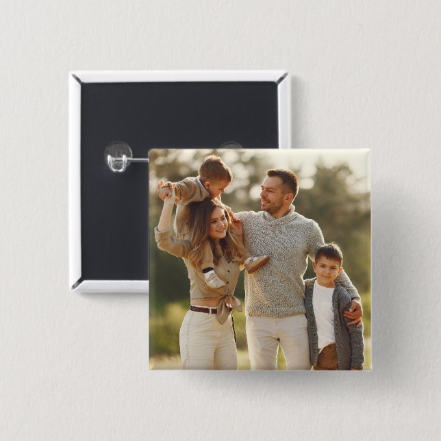 Design Your Own Single Photo 15 Cm Square Badge (Front & Back)