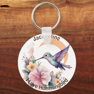 Design Your Own Watercolor Hummingbird Custom Name Key Ring