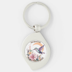 Design Your Own Watercolor Hummingbird Custom Name Key Ring