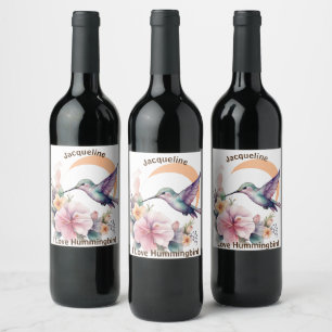 Design Your Own Watercolor Hummingbird Custom Name Wine Label