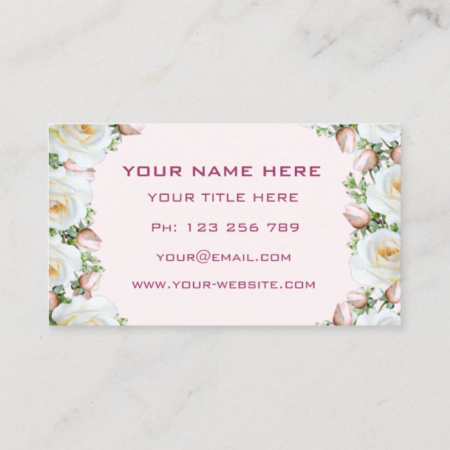 Design Your Own White Rose Business Card Template (Back)