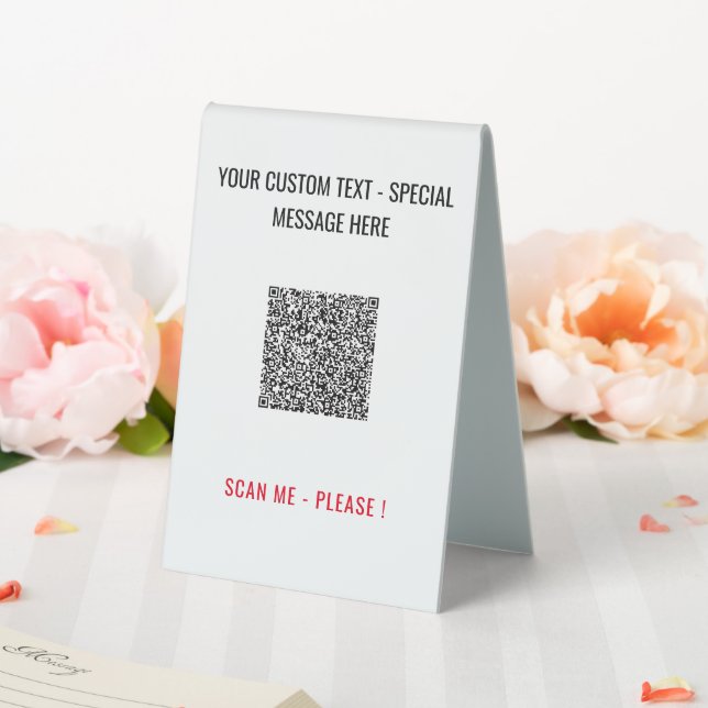 Design Your QR Code Custom Text Table Tent Sign (In SItu (Wedding))