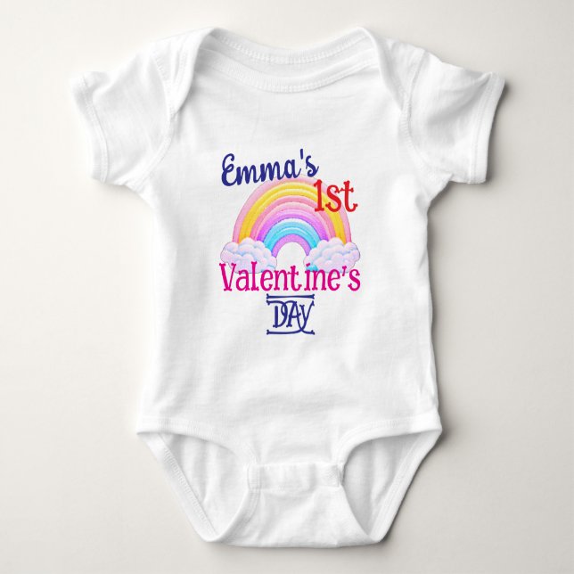 Designed My FIRST VALENTINEs Rainbow Baby Toddler  Bodysuit (Front)