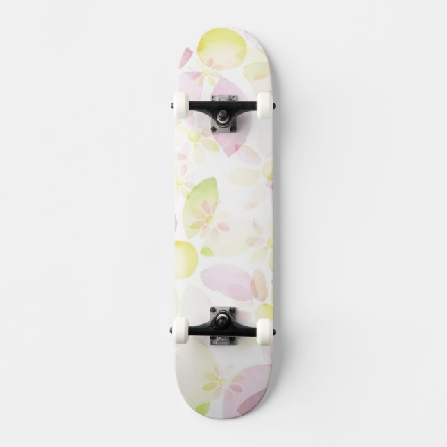 Designed watercolor flower background, texture skateboard (Front)