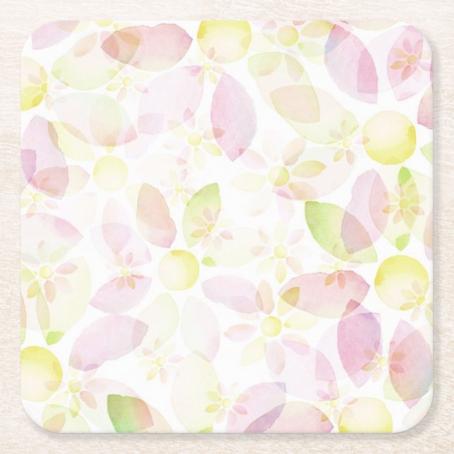 Designed watercolor flower background, texture square paper coaster (Front)