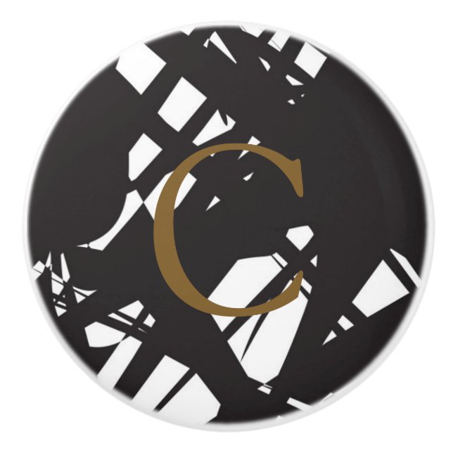 Designer Abstract Black & White Modern Glamour Ceramic Knob (Front)