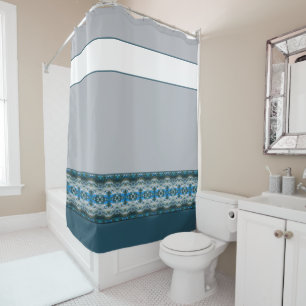 Designer Accented Pattern with Blue White and Grey Shower Curtain